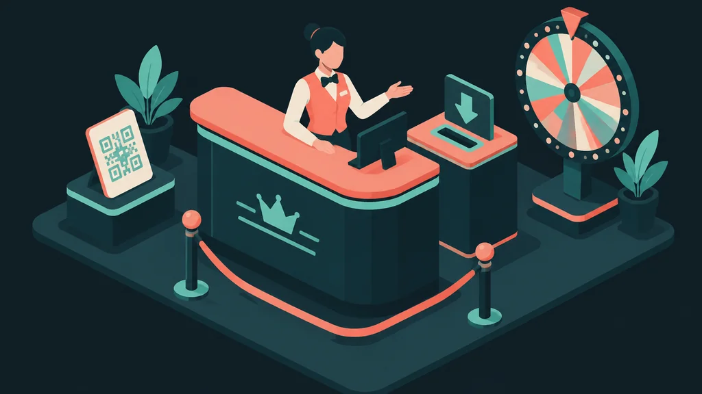 Isometric casino desk with code card and progress wheel