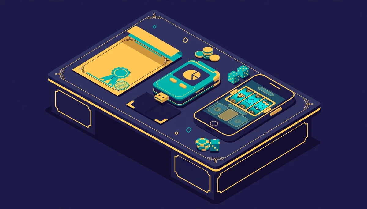 Isometric scene of a casino lobby with a licence