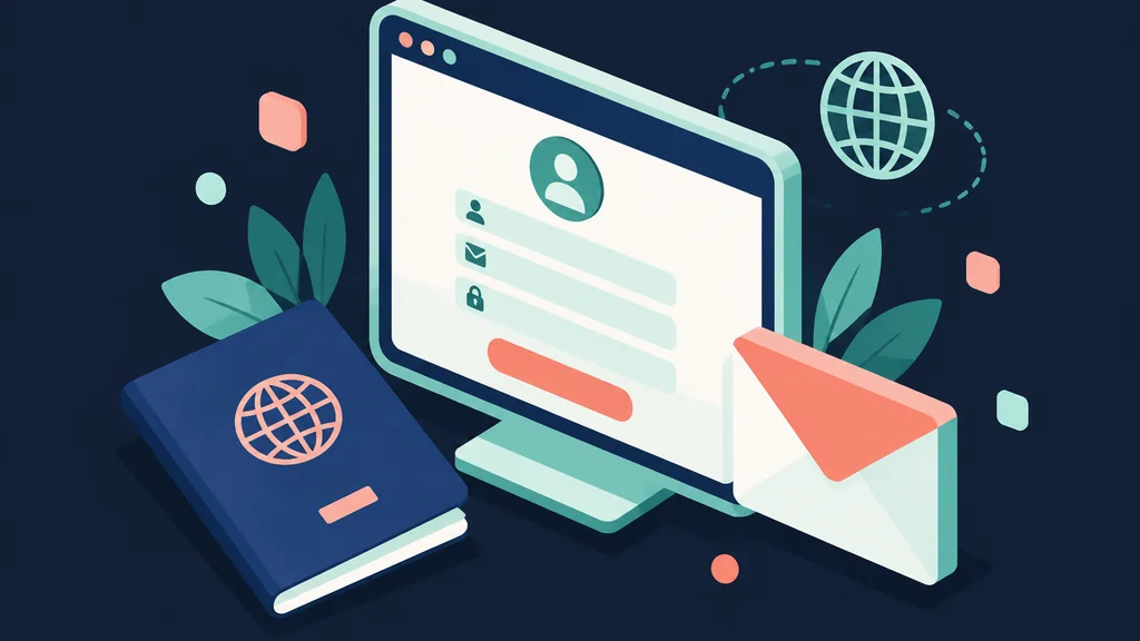 Isometric registration form with passport and envelope